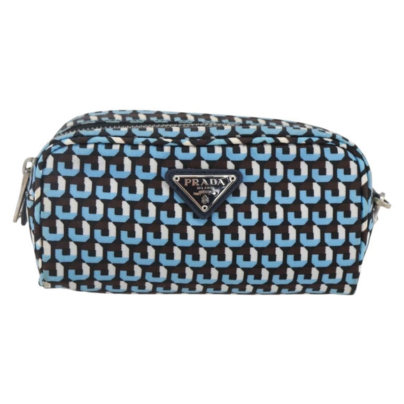 PRADA Pouch Nylon Blue Silver Auth 159464