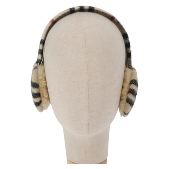 BURBERRY Nova Check Earmuff Wool Beige Auth 159465