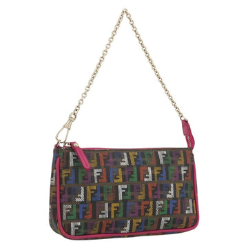 FENDI Zucchino Canvas Accessory Pouch Multicolor Gold Auth 159466V