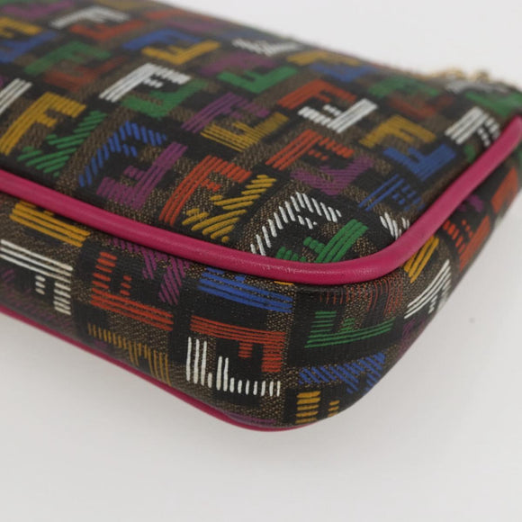 FENDI Zucchino Canvas Accessory Pouch Multicolor Gold Auth 159466V