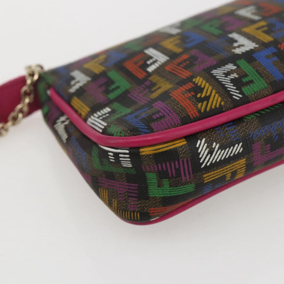 FENDI Zucchino Canvas Accessoire-Tasche Mehrfarbig Gold Auth 159466V