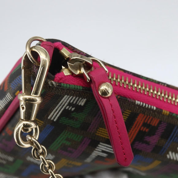 FENDI Zucchino Canvas Accessoire-Tasche Mehrfarbig Gold Auth 159466V