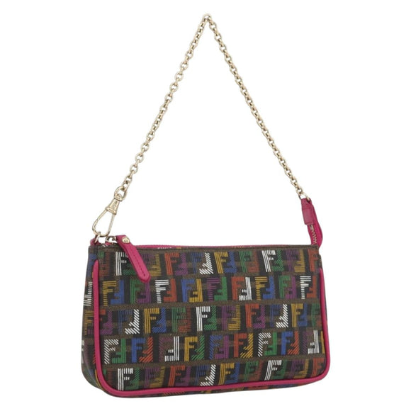 FENDI Zucchino Canvas Accessoire-Tasche Mehrfarbig Gold Auth 159466V
