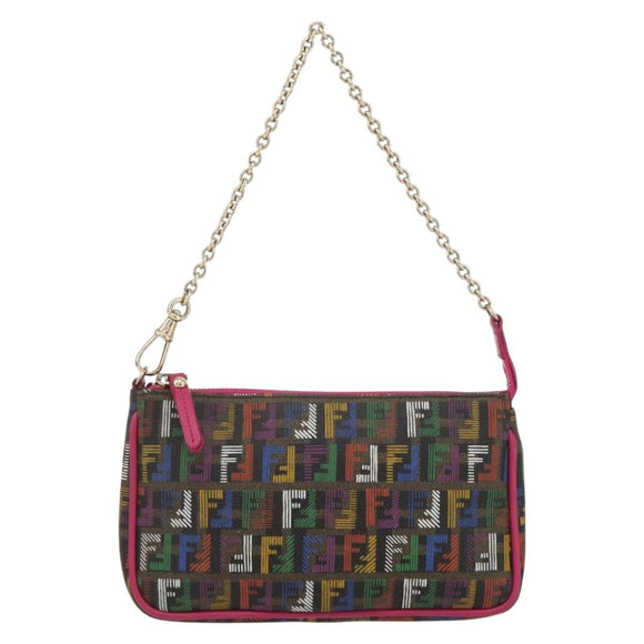 FENDI Zucchino Canvas Accessoire-Tasche Mehrfarbig Gold Auth 159466V