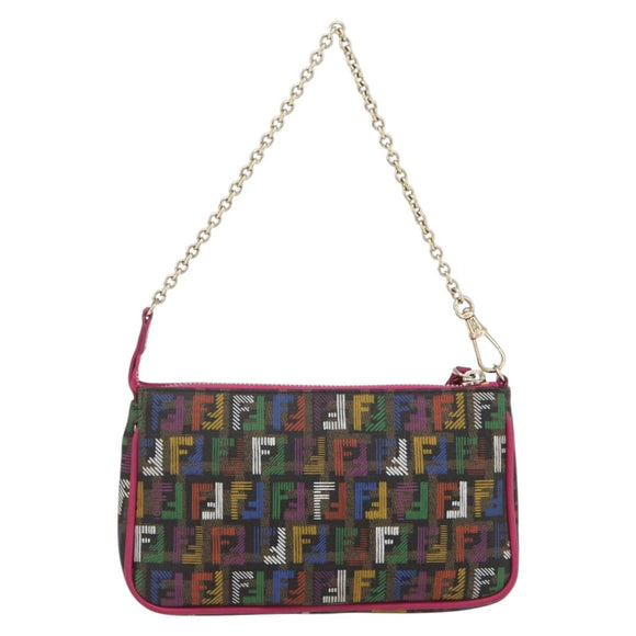 FENDI Zucchino Canvas Accessory Pouch Multicolor Gold Auth 159466V