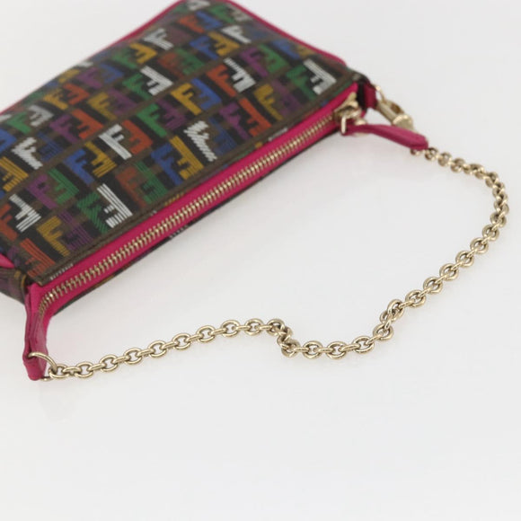 FENDI Zucchino Canvas Accessory Pouch Multicolor Gold Auth 159466V