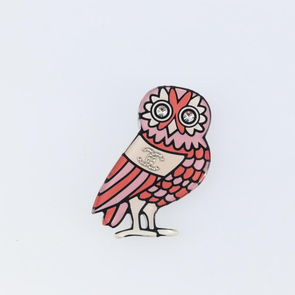 CHANEL Owl Brooch metal Pink CC Auth 159495V
