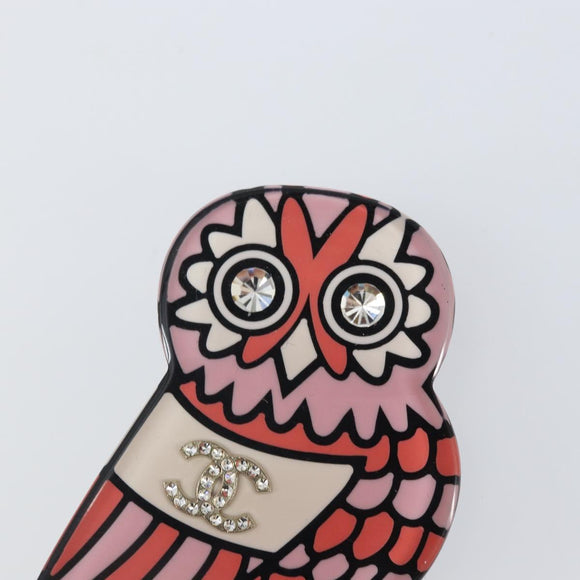 CHANEL Owl Brooch metal Pink CC Auth 159495V