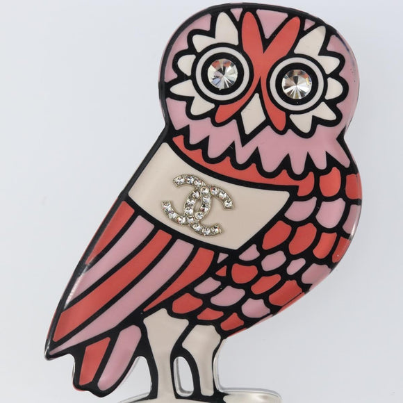 CHANEL Owl Brooch metal Pink CC Auth 159495V