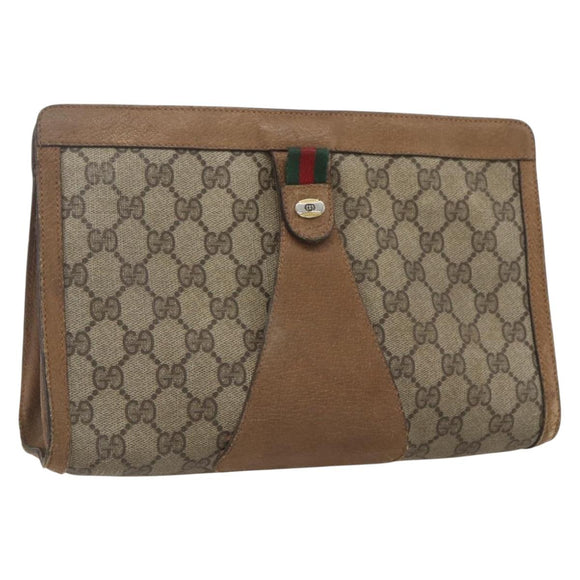 GUCCI GG Supreme Web Sherry Line Clutch Bag PVC Red Beige 89 01 033 Auth 159573