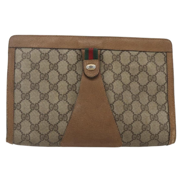 GUCCI GG Supreme Web Sherry Line Clutch Bag PVC Red Beige 89 01 033 Auth 159573
