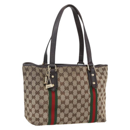 GUCCI Web Sherry Line GG Canvas Hand Bag Beige Gold 137396 Auth 159574