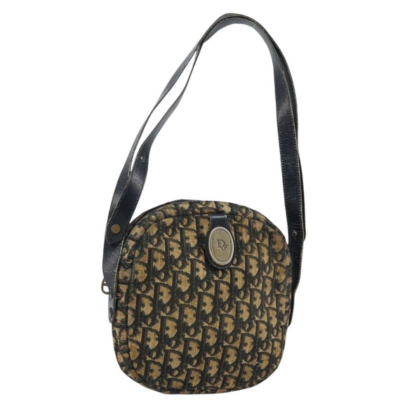 Christian Dior Trotter Canvas Shoulder Bag Navy Gold Auth 159578