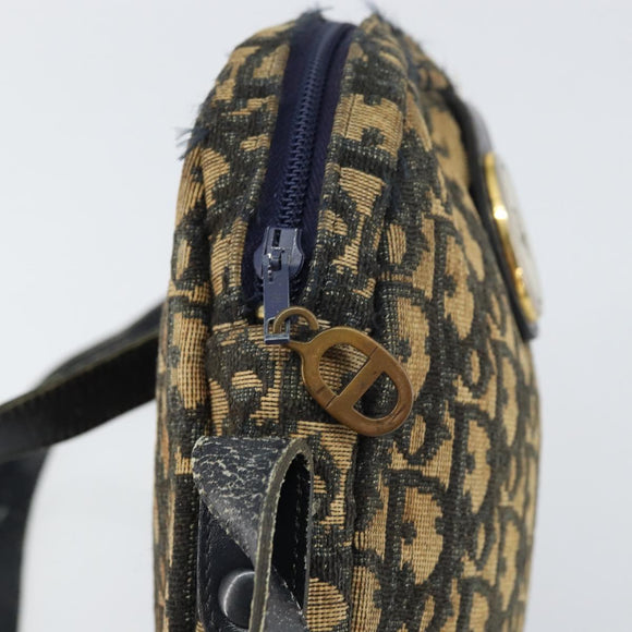 Christian Dior Trotter Canvas Shoulder Bag Navy Gold Auth 159578