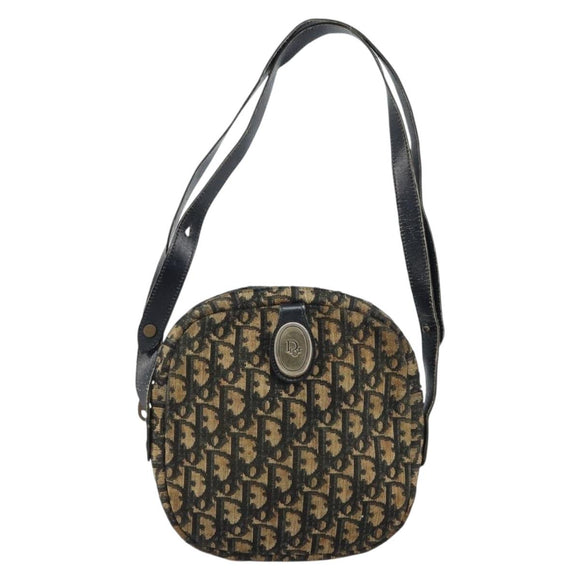 Christian Dior Trotter Canvas Shoulder Bag Navy Gold Auth 159578