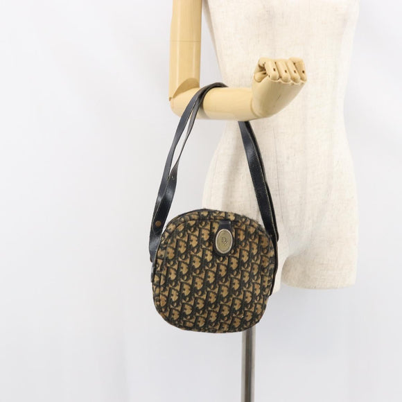 Christian Dior Trotter Canvas Shoulder Bag Navy Gold Auth 159578