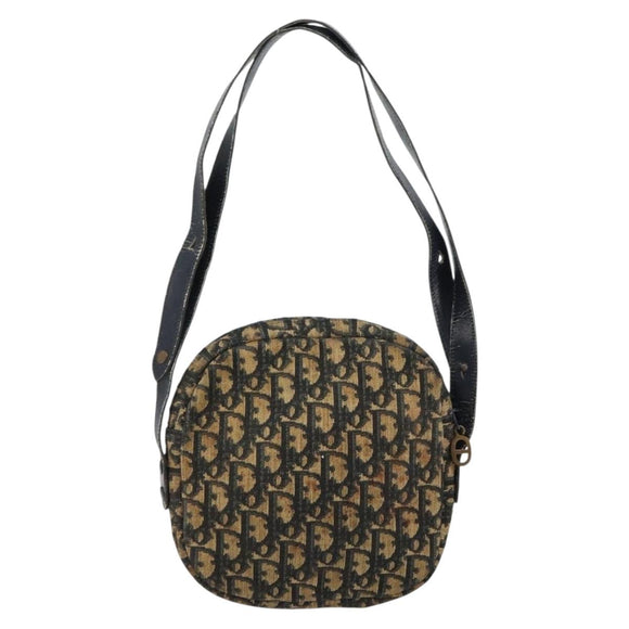 Christian Dior Trotter Canvas Shoulder Bag Navy Gold Auth 159578