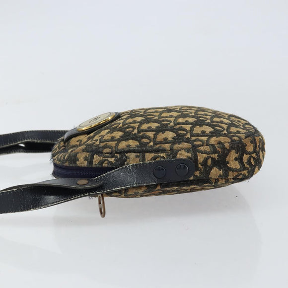 Christian Dior Trotter Canvas Shoulder Bag Navy Gold Auth 159578