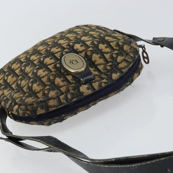 Christian Dior Trotter Canvas Shoulder Bag Navy Gold Auth 159578