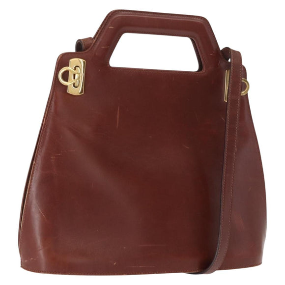 Salvatore Ferragamo Gancini Shoulder Bag Leather Brown Gold Auth 159579