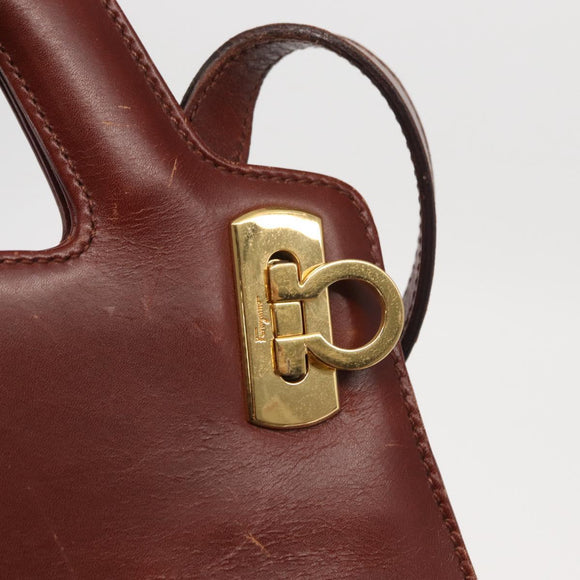Salvatore Ferragamo Gancini Shoulder Bag Leather Brown Gold Auth 159579