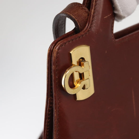 Salvatore Ferragamo Gancini Shoulder Bag Leather Brown Gold Auth 159579