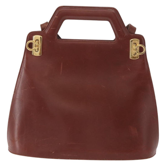 Salvatore Ferragamo Gancini Shoulder Bag Leather Brown Gold Auth 159579