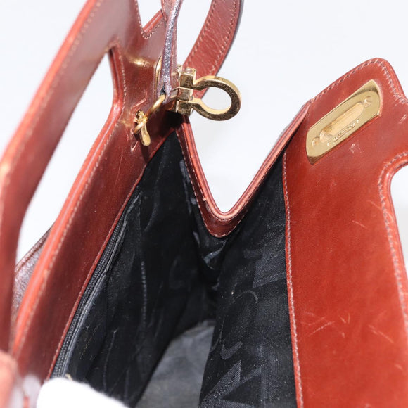 Salvatore Ferragamo Gancini Shoulder Bag Leather Brown Gold Auth 159579