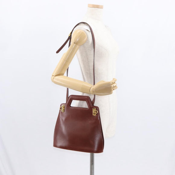 Salvatore Ferragamo Gancini Shoulder Bag Leather Brown Gold Auth 159579
