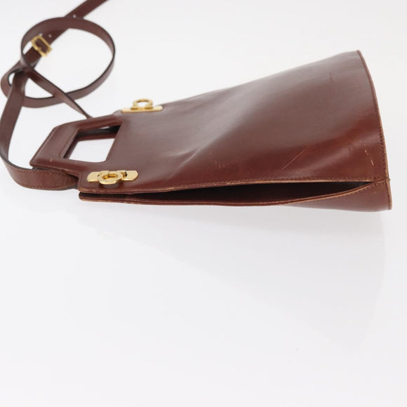 Salvatore Ferragamo Gancini Shoulder Bag Leather Brown Gold Auth 159579