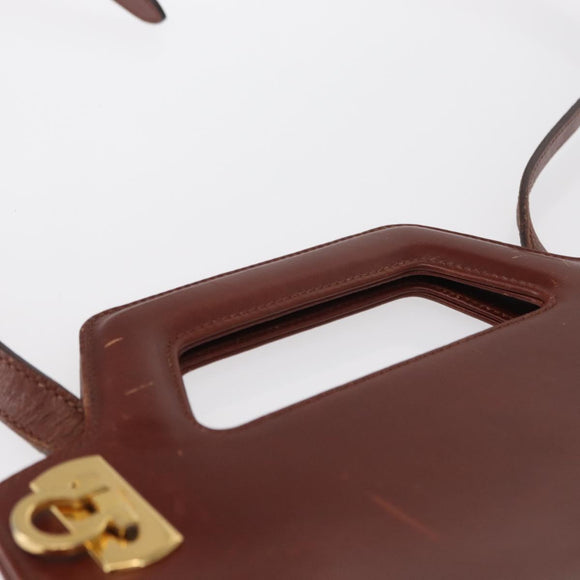 Salvatore Ferragamo Gancini Shoulder Bag Leather Brown Gold Auth 159579