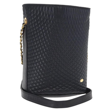 BALLY Chain Shoulder Bag Leather Navy Gold Auth 159580