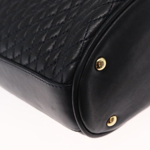 BALLY Chain Shoulder Bag Leather Navy Gold Auth 159580