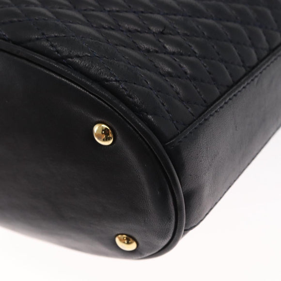 BALLY Chain Shoulder Bag Leather Navy Gold Auth 159580