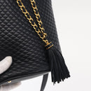 BALLY Chain Shoulder Bag Leather Navy Gold Auth 159580-10