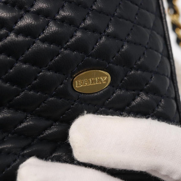 BALLY Chain Shoulder Bag Leather Navy Gold Auth 159580