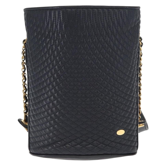 BALLY Chain Shoulder Bag Leather Navy Gold Auth 159580