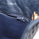 BALLY Chain Shoulder Bag Leather Navy Gold Auth 159580-21