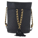BALLY Chain Shoulder Bag Leather Navy Gold Auth 159580-2