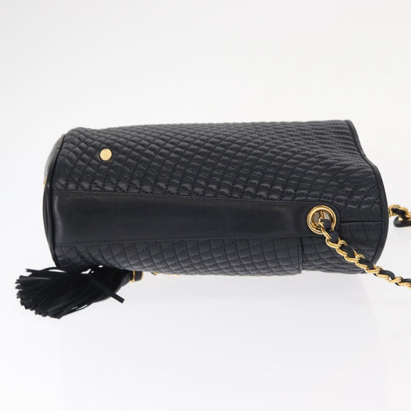 BALLY Chain Shoulder Bag Leather Navy Gold Auth 159580