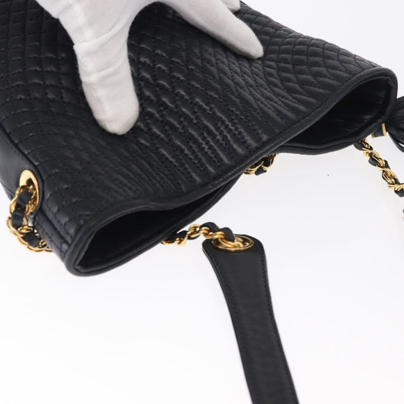 BALLY Chain Shoulder Bag Leather Navy Gold Auth 159580