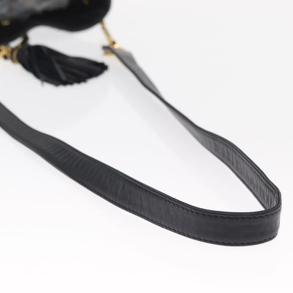 BALLY Chain Shoulder Bag Leather Navy Gold Auth 159580