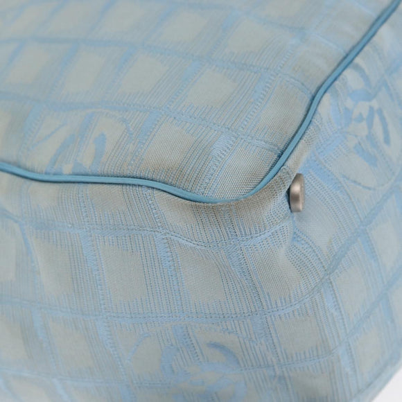 CHANEL New Travel Line Tote Bag Nylon Light Blue Silver CC Auth 159581