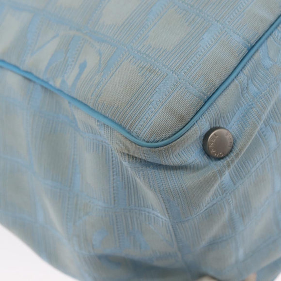 CHANEL New Travel Line Tote Bag Nylon Light Blue Silver CC Auth 159581