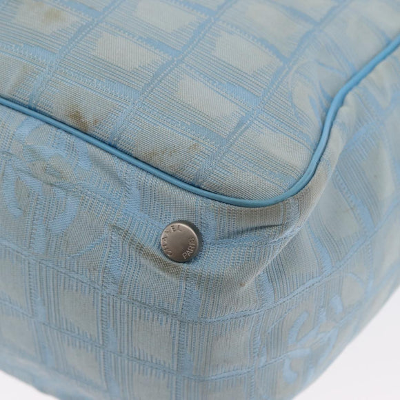 CHANEL New Travel Line Tote Bag Nylon Light Blue Silver CC Auth 159581