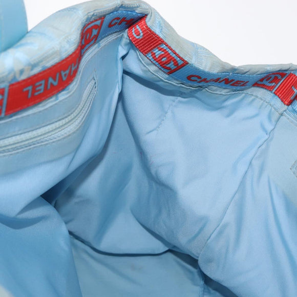 CHANEL New Travel Line Tote Bag Nylon Light Blue Silver CC Auth 159581