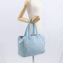 CHANEL New Travel Line Tote Bag Nylon Light Blue Silver CC Auth 159581-24
