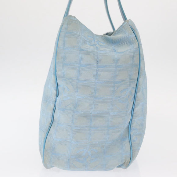 CHANEL New Travel Line Tote Bag Nylon Light Blue Silver CC Auth 159581