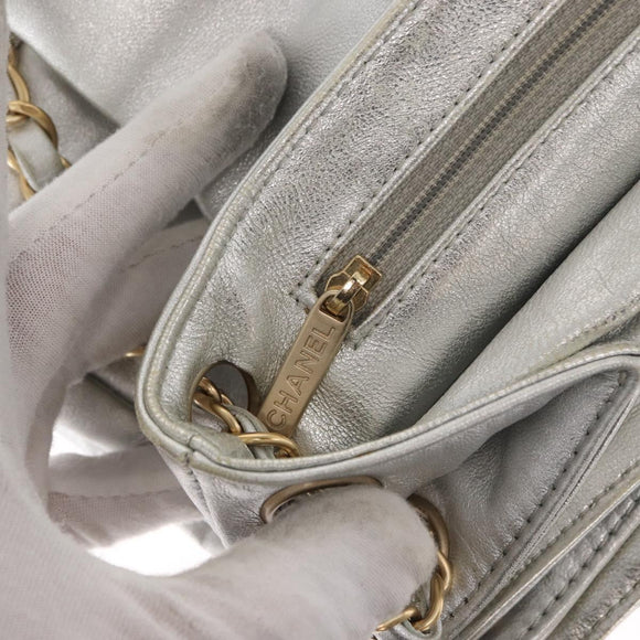 CHANEL 2.55 Matelasse Chain Shoulder Bag Calf Skin Silver Gold CC Auth 159583