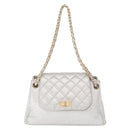 CHANEL 2.55 Matelasse Chain Shoulder Bag Calf Skin Silver Gold CC Auth 159583-13